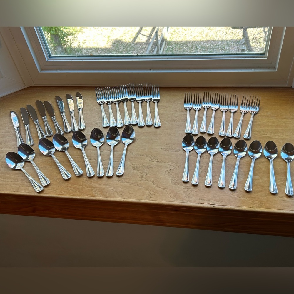 Beaded Round Tip Stainless Steel Forks Knives Spoons Teaspoon Set 8/5 Pc = 40